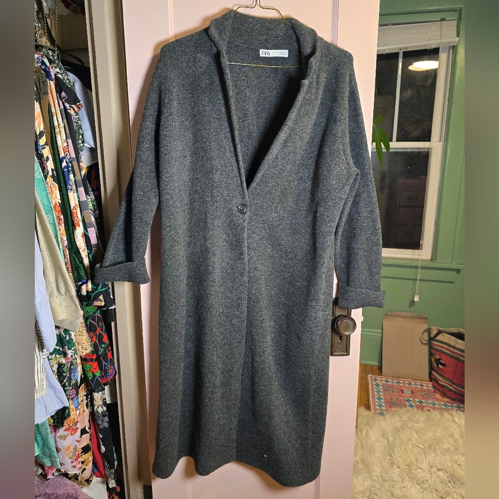 Zara Grey Wool Blend Coat Size Small